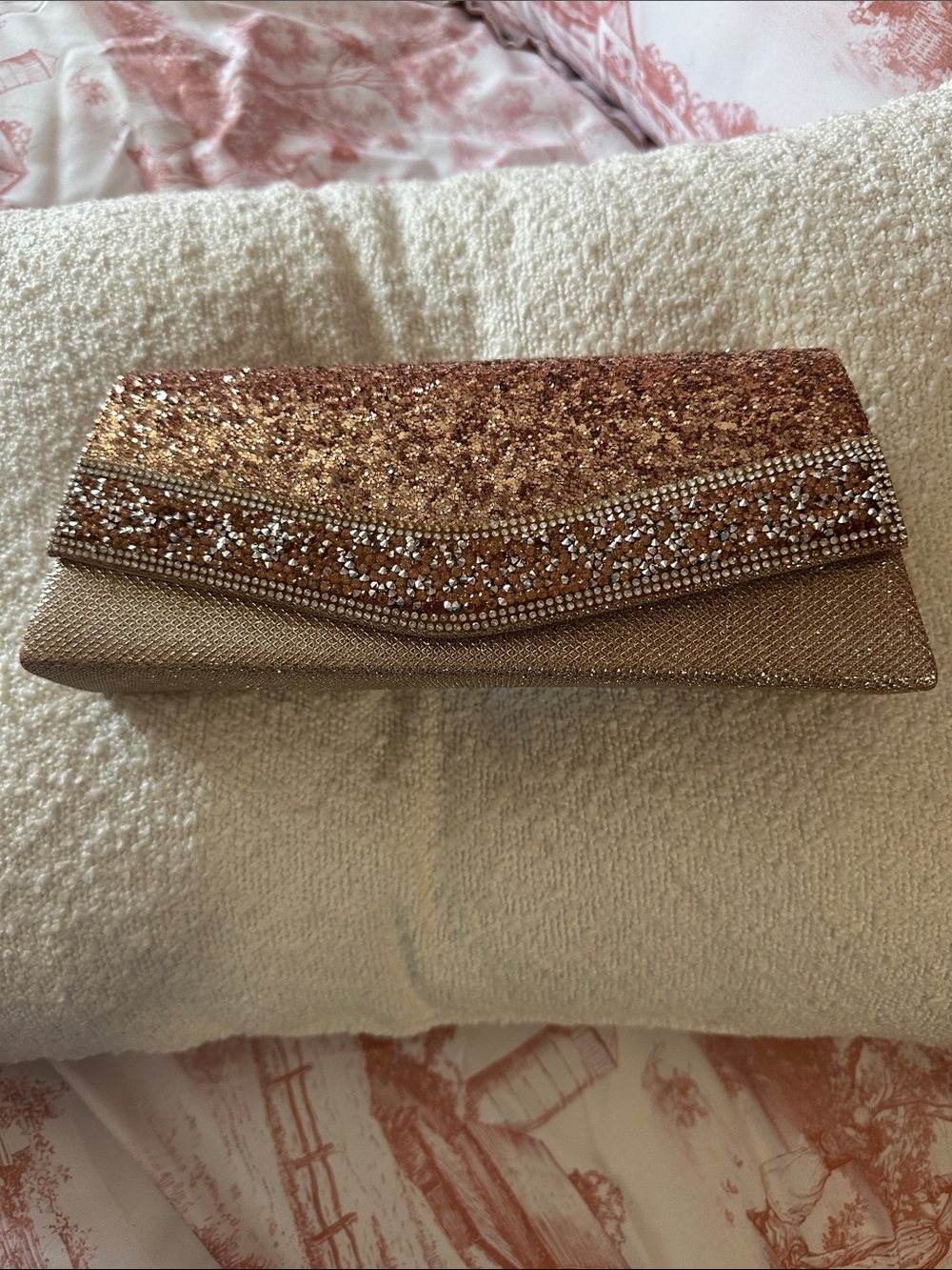 Elegant Rose Gold Evening Clutch with Crystal Accents. New without tags.